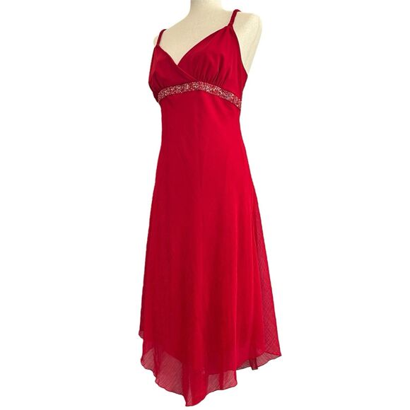 Bisou Bisou Red Babydoll Beaded Tango Dress 14 Beaded Chiffon Romantic Y2K Fairy - Picture 3 of 11